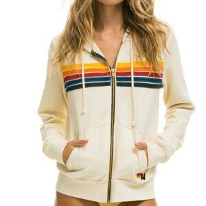 Aviator Nation Five Stripe Hoodie in Vintage White - Size XL